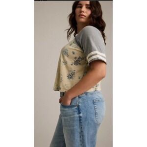 Festi Torrid Top Cropped Raglan T Shirt Floral Blue Distressed Sz 3